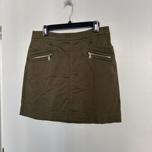 LOFT Olive Mini Skirt with Zipper Accents